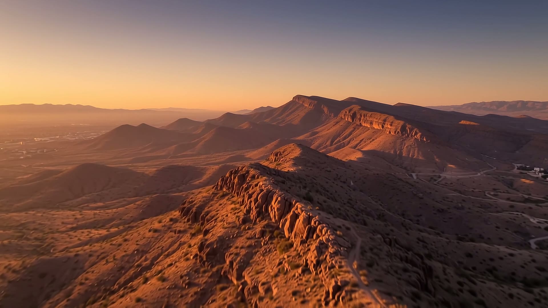 Aerial view of the El Paso Downtown at sunset